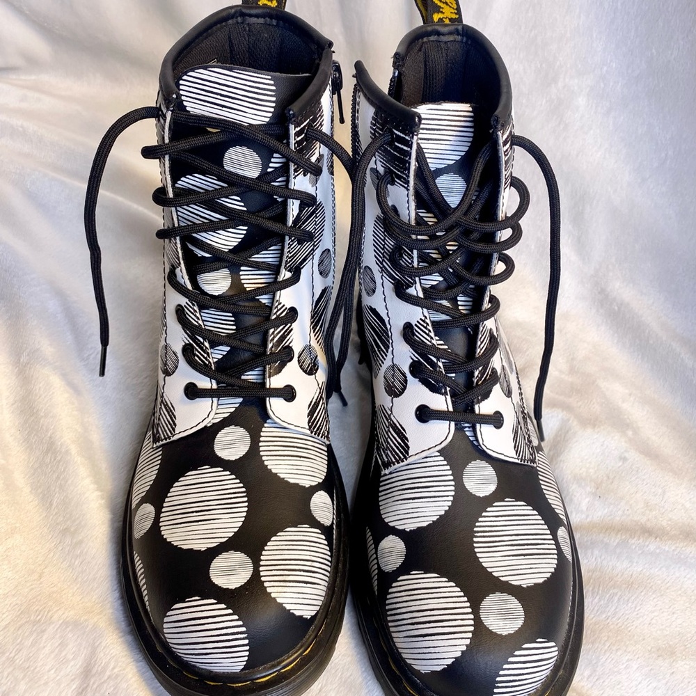 Dr. Martens Black and White Patterned Combat Boots